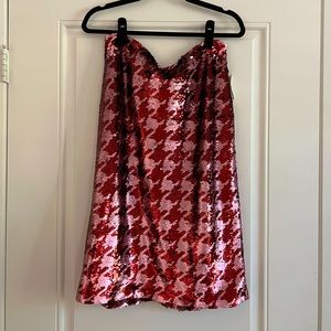 Anthropologie Red/Pink Houndstooth Sequin Skirt